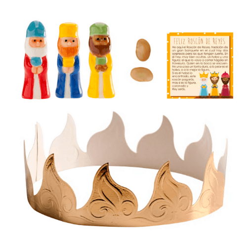 Set Roscon - Corona Oro, Rey Porcelana, Haba Y Tarjeta
