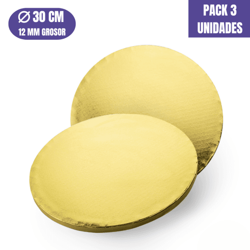Base Para Tarta Redonda Dorada - 30 X 1,2 Cm (3 Uds)