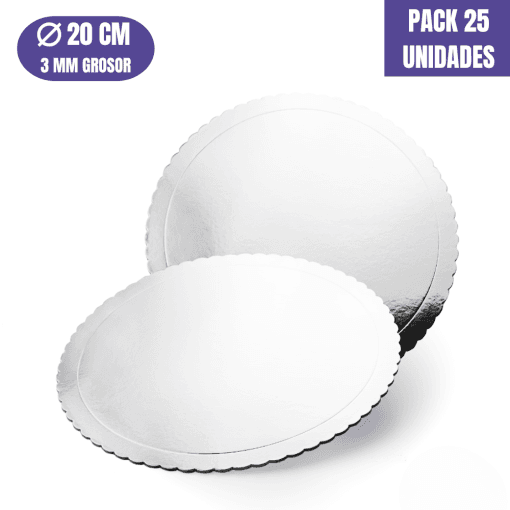 Base Para Tarta Redonda De 20 X 0,3 Cm - Plata (acabado Ondas - Efecto Espejo) [25 Uds]