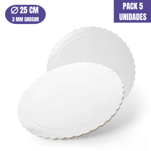 Base Para Tarta Redonda De 25 X 0,3 Cm - Blanca (acabado Ondas) [5 Uds]