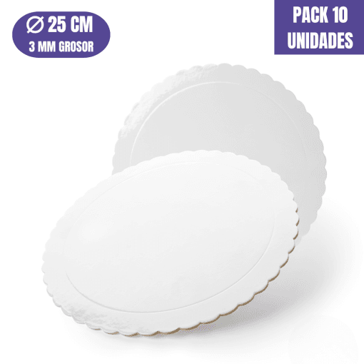 Base Para Tarta Redonda De 25 X 0,3 Cm - Blanca (acabado Ondas) [10 Uds]