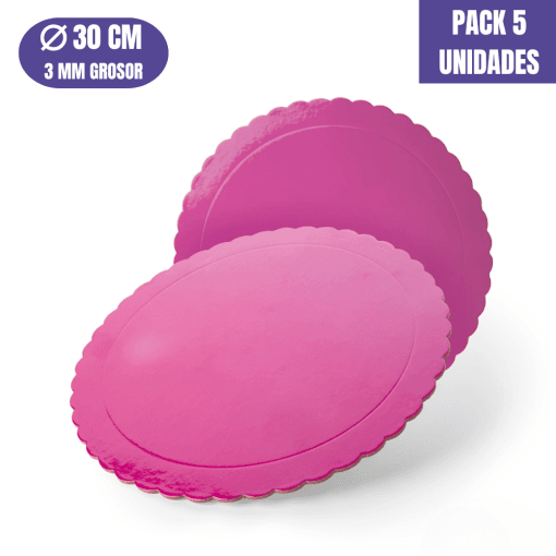 Base Para Tarta Redonda De 30 X 0,3 Cm - Fucsia (acabado Ondas) [5 Uds]