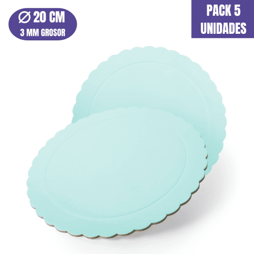 Base Para Tarta Redonda De 20 X 0,3 Cm - Azul (acabado Ondas) [5 Uds]