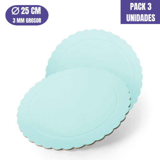 Base Para Tarta Redonda De 25 X 0,3 Cm - Azul (acabado Ondas) [3 Uds]