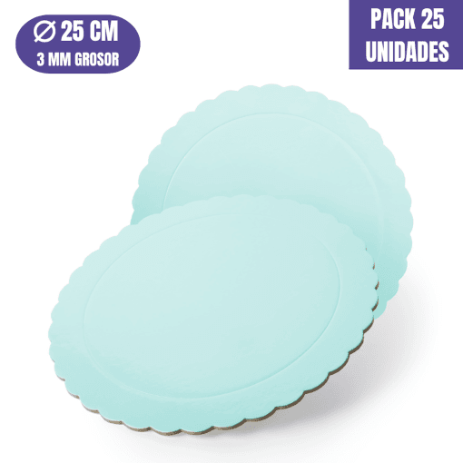 Base Para Tarta Redonda De 25 X 0,3 Cm - Azul (acabado Ondas) [25 Uds]