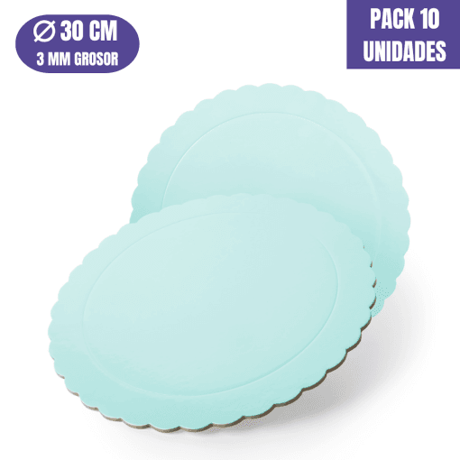 Base Para Tarta Redonda De 30 X 0,3 Cm - Azul (acabado Ondas) [10 Uds]
