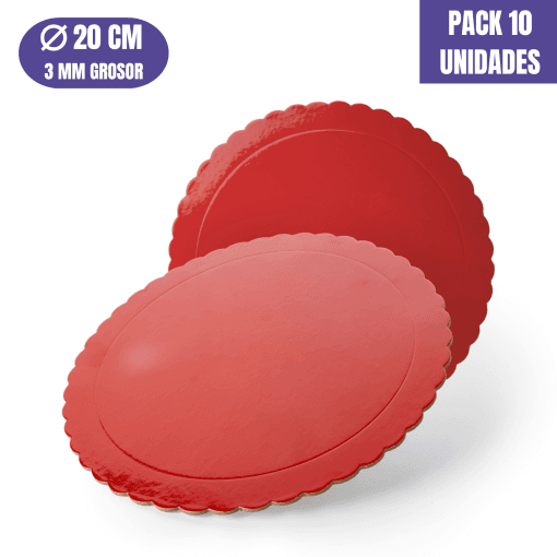 Base Para Tarta Redonda De 20 X 0,3 Cm - Roja (acabado Ondas) [10 Uds]