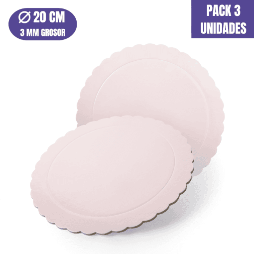 Base Para Tarta Redonda De 20 X 0,3 Cm - Rosa Bebe (acabado Ondas) [3 Uds]