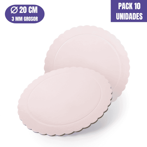 Base Para Tarta Redonda De 20 X 0,3 Cm - Rosa Bebe (acabado Ondas) [10 Uds]