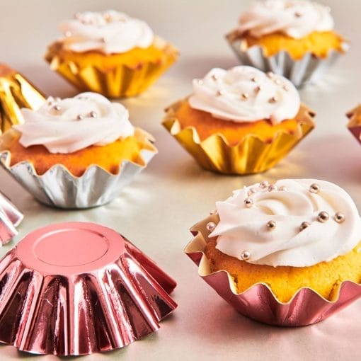 Capsulas Cupcakes Para Hornear "bloom" Funcakes - Oro Rosado Metalico