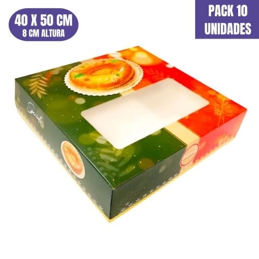 Cajas Para Roscon De Reyes Roja Y Verde - 40 X 50 X 8 Cm (10 Unidades)