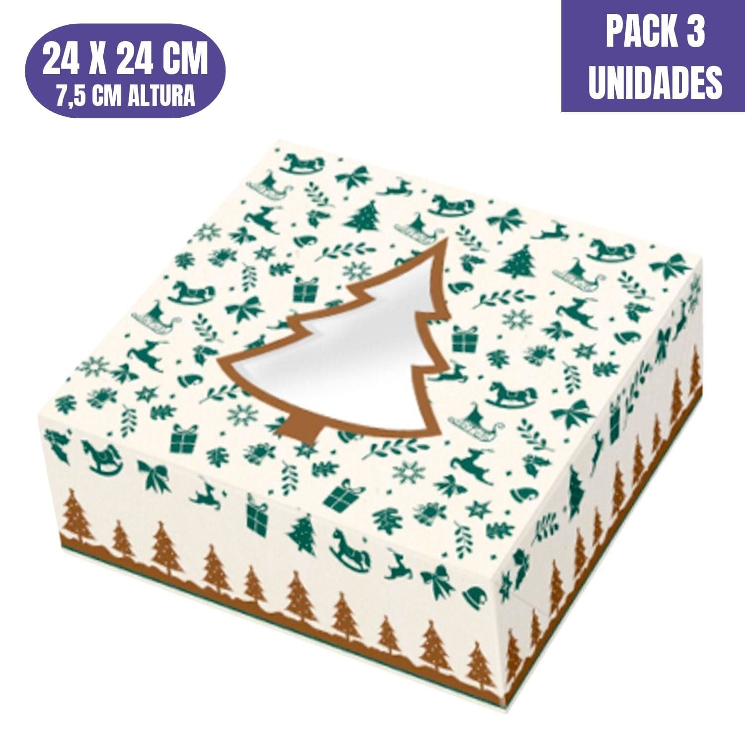 Cajas Para Tartas Arbol De Navidad - 24 X 7,5 Cm (3 Unidades)