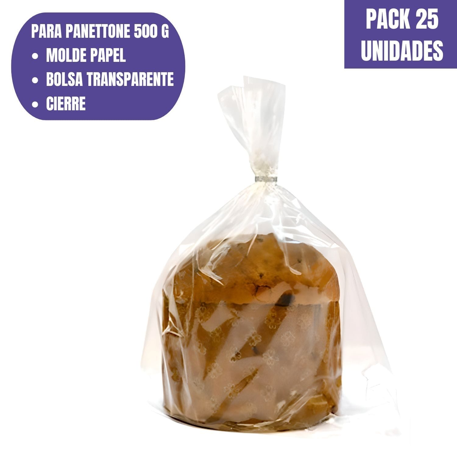 Set Molde De Papel Para Panettone + Envoltorio + Cierre - 500 G (25 Unidades)