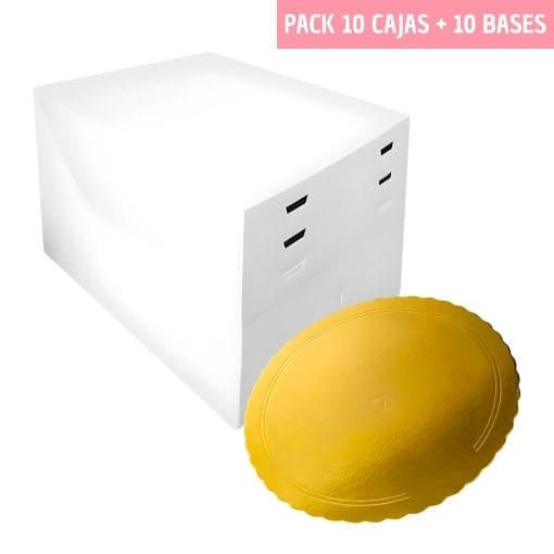 Set 10 Cajas Para Tarta Alturas Ajustables + Bases Redondas Dorada - 24 Cm Ø