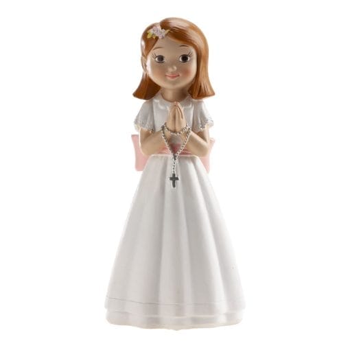 Figura Para Tarta Comunion - NiÑa Con Rosario Y Lazo Rosa - Imagen 4