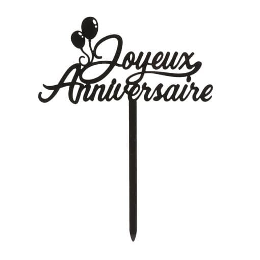 Topper Para Tarta Negro Dekora - "joyeux Anniversaire" - Imagen 2