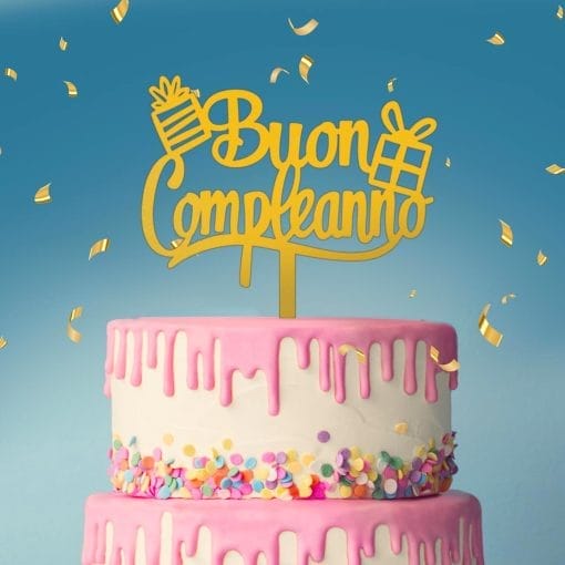 Topper Para Tarta Dorado Dekora - "buon Compleanno" - Imagen 2