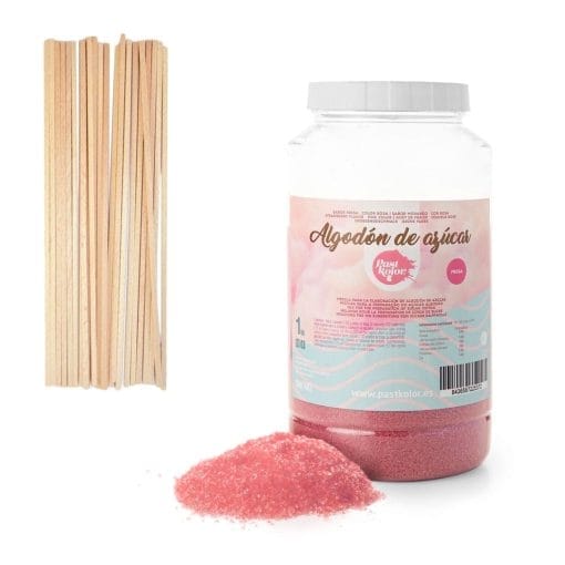 Pack Algodon De Azucar Rosa (sabor Fresa) 1 Kg + 60 Palitos De Madera - Imagen 2