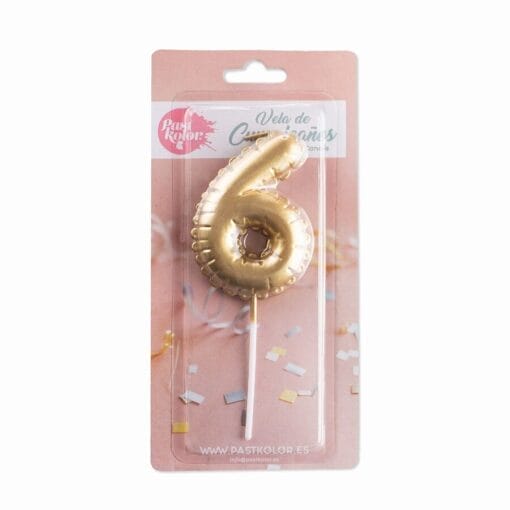 Vela CumpleaÑos Globo Dorada - Numero 6 - Imagen 2