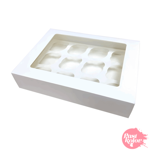 Caja Para 12 Mini Cupcakes Blanca Con Ventana