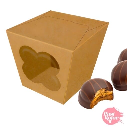 Caja Para Galletas Y Bombones Kraft Con Ventana - 12 X 11 Cm - Imagen 2