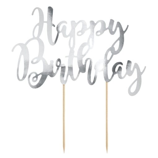 Topper Para Tarta Partydeco - "happy Birthday" Plata