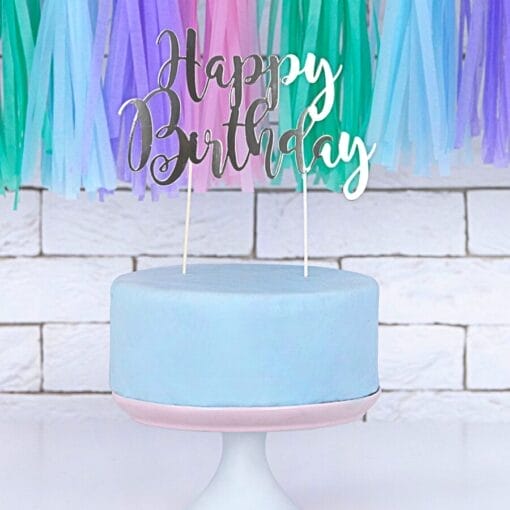 Topper Para Tarta Partydeco - "happy Birthday" Plata - Imagen 2