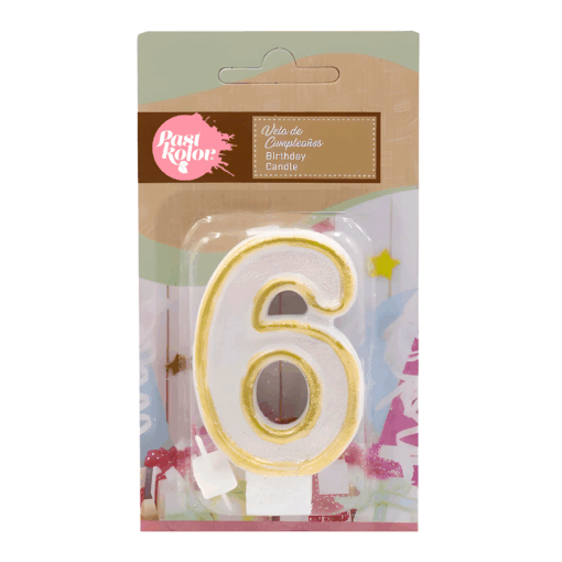 Vela CumpleaÑos Dorada Y Blanca Con Purpurina - Numero 6