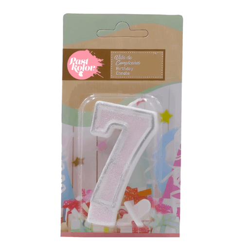Vela CumpleaÑos Plateada Y Blanca Con Purpurina - Numero 7
