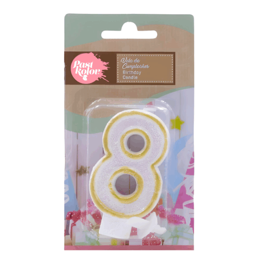 Vela CumpleaÑos Dorada Y Blanca Con Purpurina - Numero 8