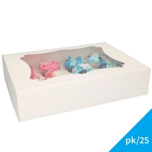 Caja Para 12 Cupcakes [o 24 Mini Cupcakes] Blanca Con Ventana - Funcakes (25 U)