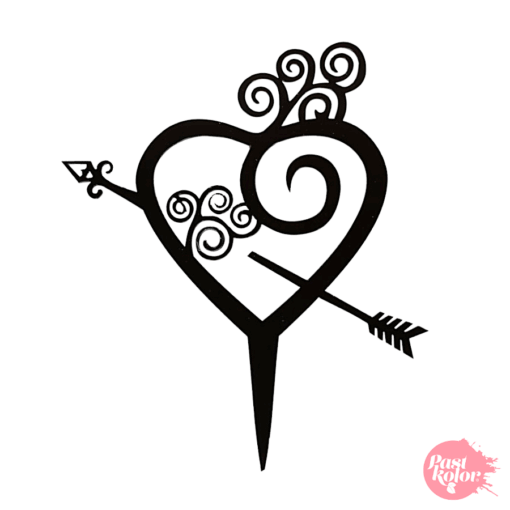 Topper Para Tarta Negro - Corazon Flechado