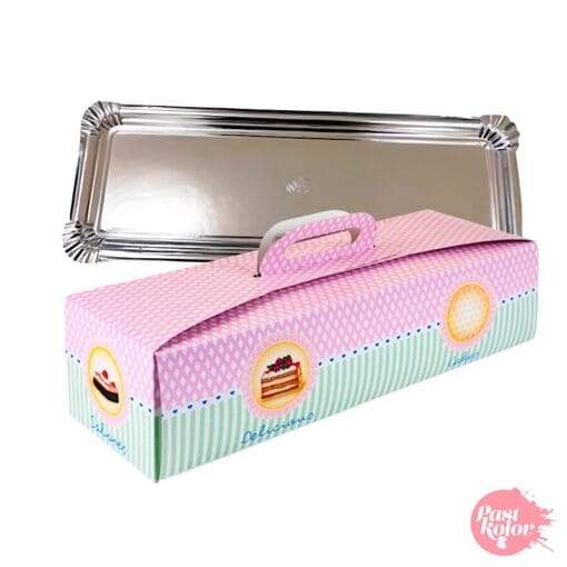 Set Bandeja Plateada + Caja Para Brazo De Gitano - 38,5 X 13 Cm