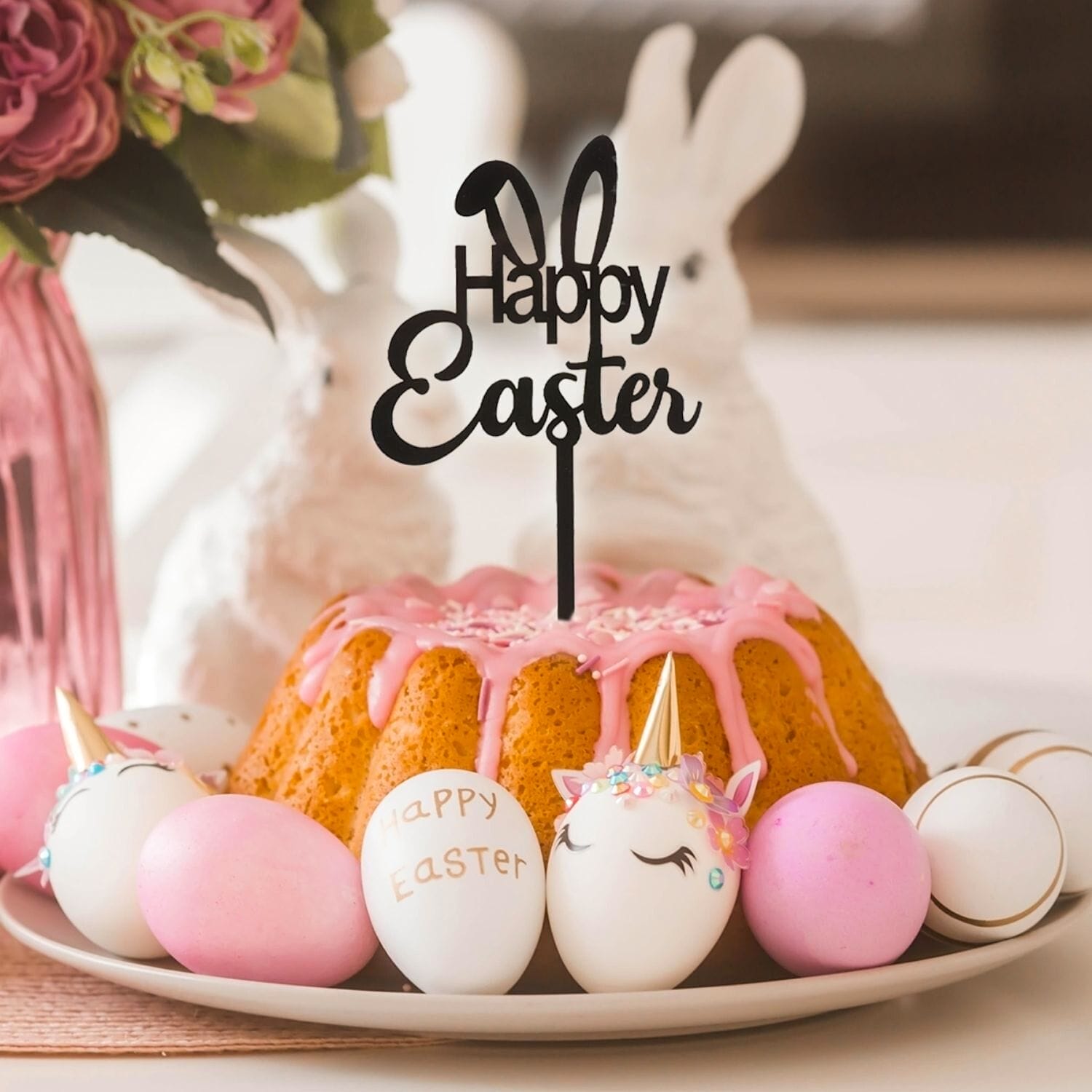 Topper Para Tarta Negro Dekora - "happy Easter" - Imagen 2