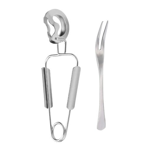Set Pinzas Y Tenedor Para Caracoles De Acero Inoxidable