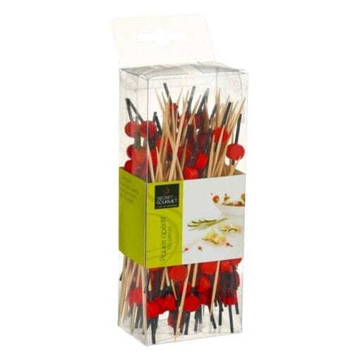 100 Palitos De Madera Para Aperitivos - Rojo / Negro - Imagen 3
