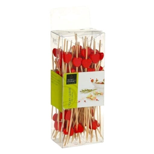 100 Palitos De Madera Para Aperitivos - Corazon Rojo - Imagen 2