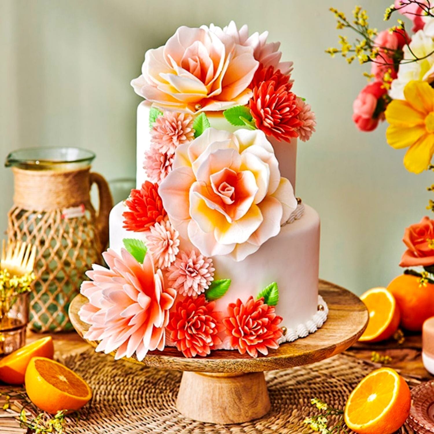Flor De Papel Comestible Funcakes - Peonia Naranja Ombre Grande - Imagen 2