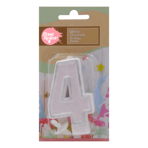Vela CumpleaÑos Plateada Y Blanca Con Purpurina - Numero 4