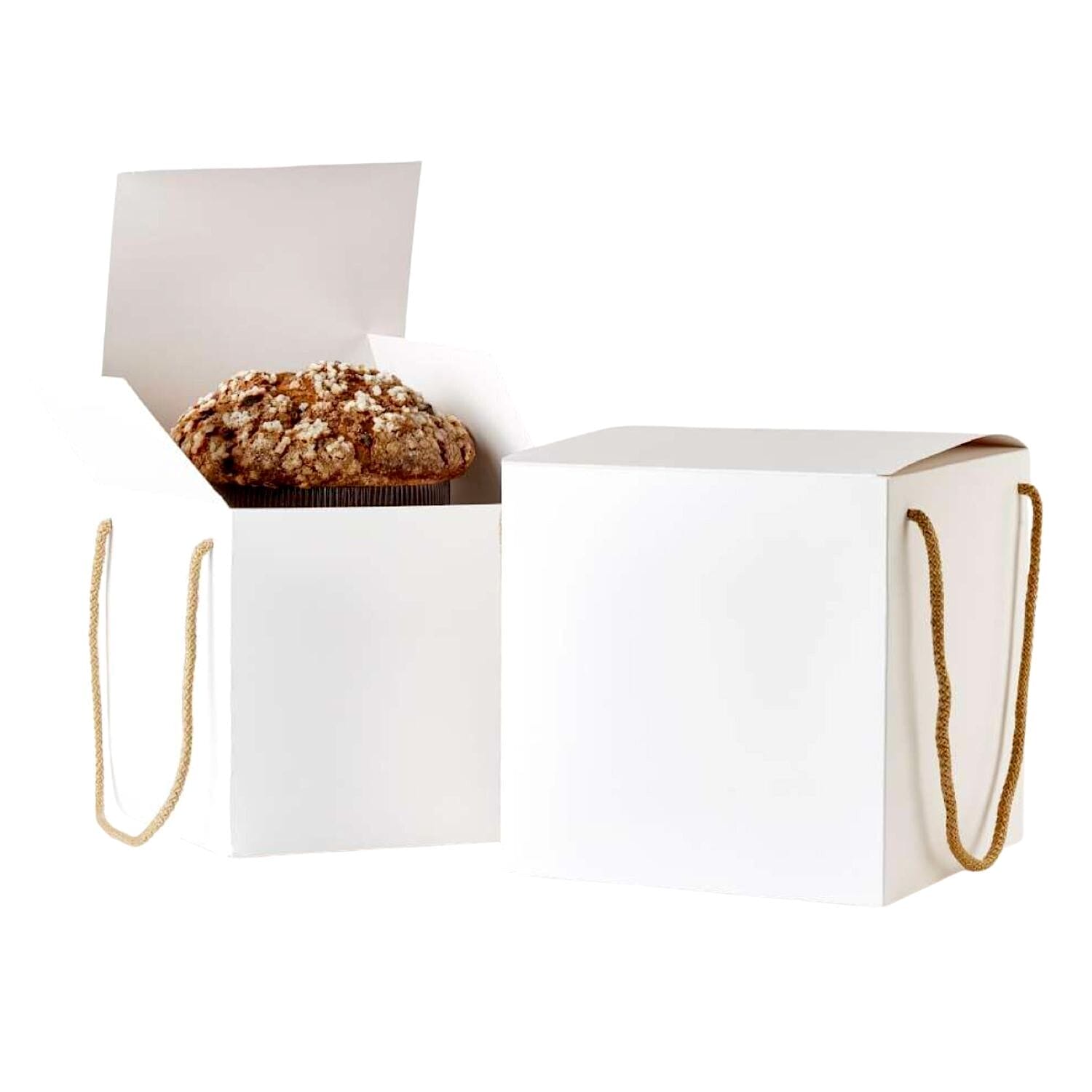 Caja Para Panettone Blanca Con Cuerdas - 21,5 Cm ( 25 Unidades )